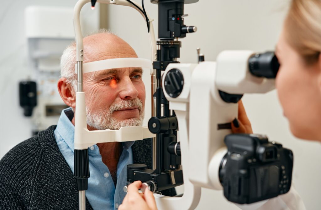 A patient undergoes a diabetic eye exam at their optometrist clinic.